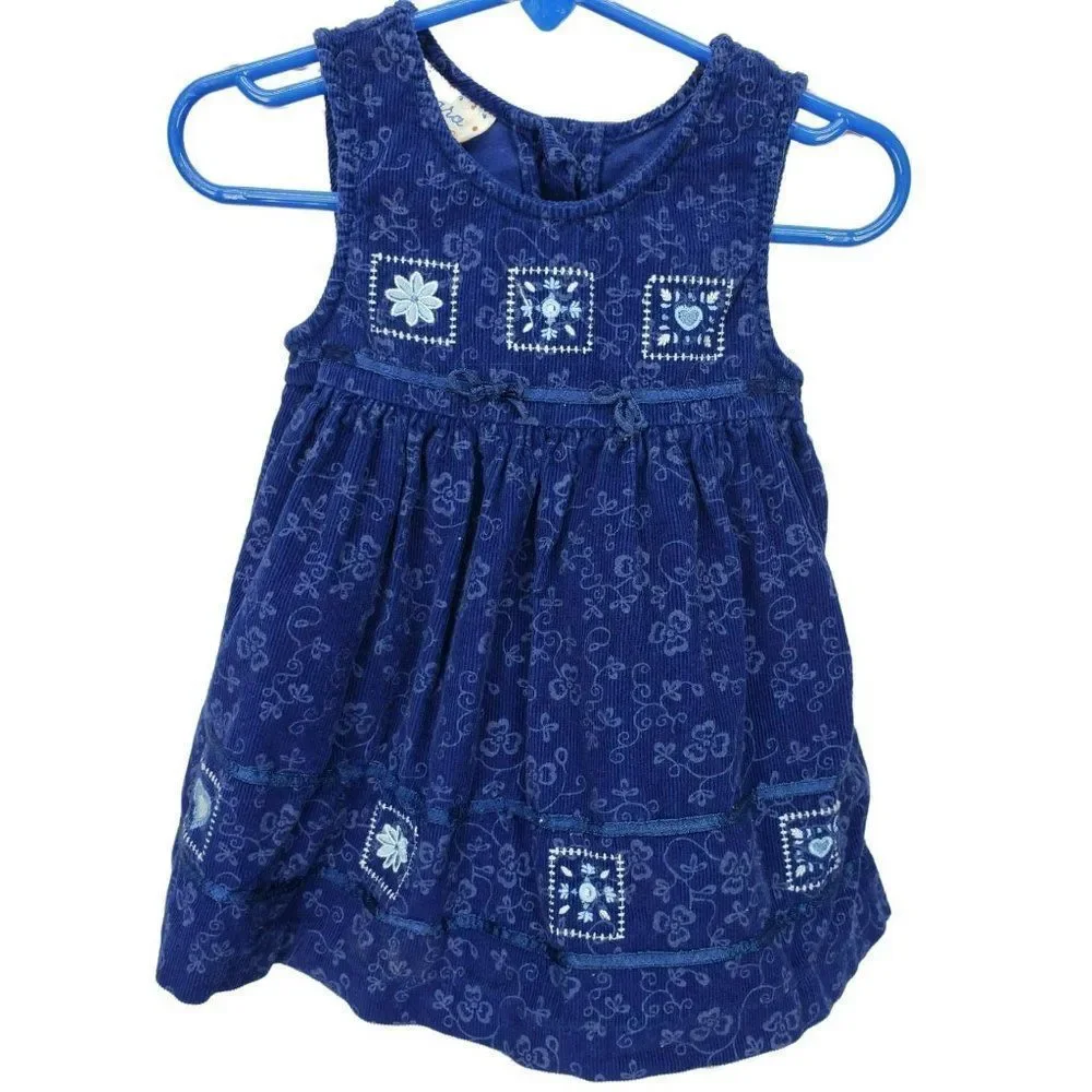 Vintage Samara Baby Girl Summer Sundress Corduroy Seersucker Embroidered‎ 12 Mth